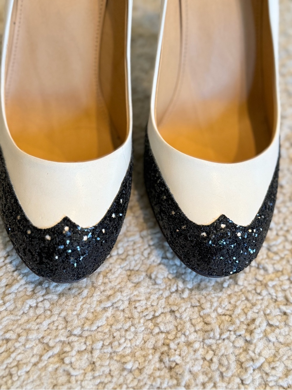 J. Crew Black Glitter and White Leather Tuxedo Cap-Toe Pumps - Picture 4 of 7